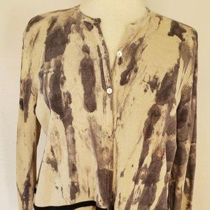 Eileen Fischer raw Silk sweater cardigan black gray‎ purple white med XL large